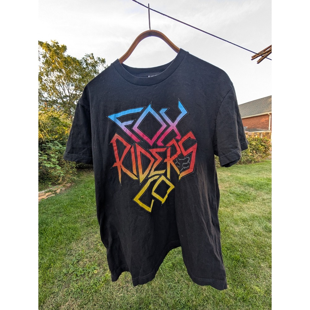 Fox Riders Co. Graphic Print T-Shirt Mens Large Black Multicolor Casual Tee